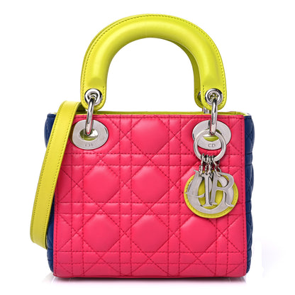 Christian Dior Lambskin Cannage Mini Tri-Color Lady Dior Pink Blue Yellow 1 of 9