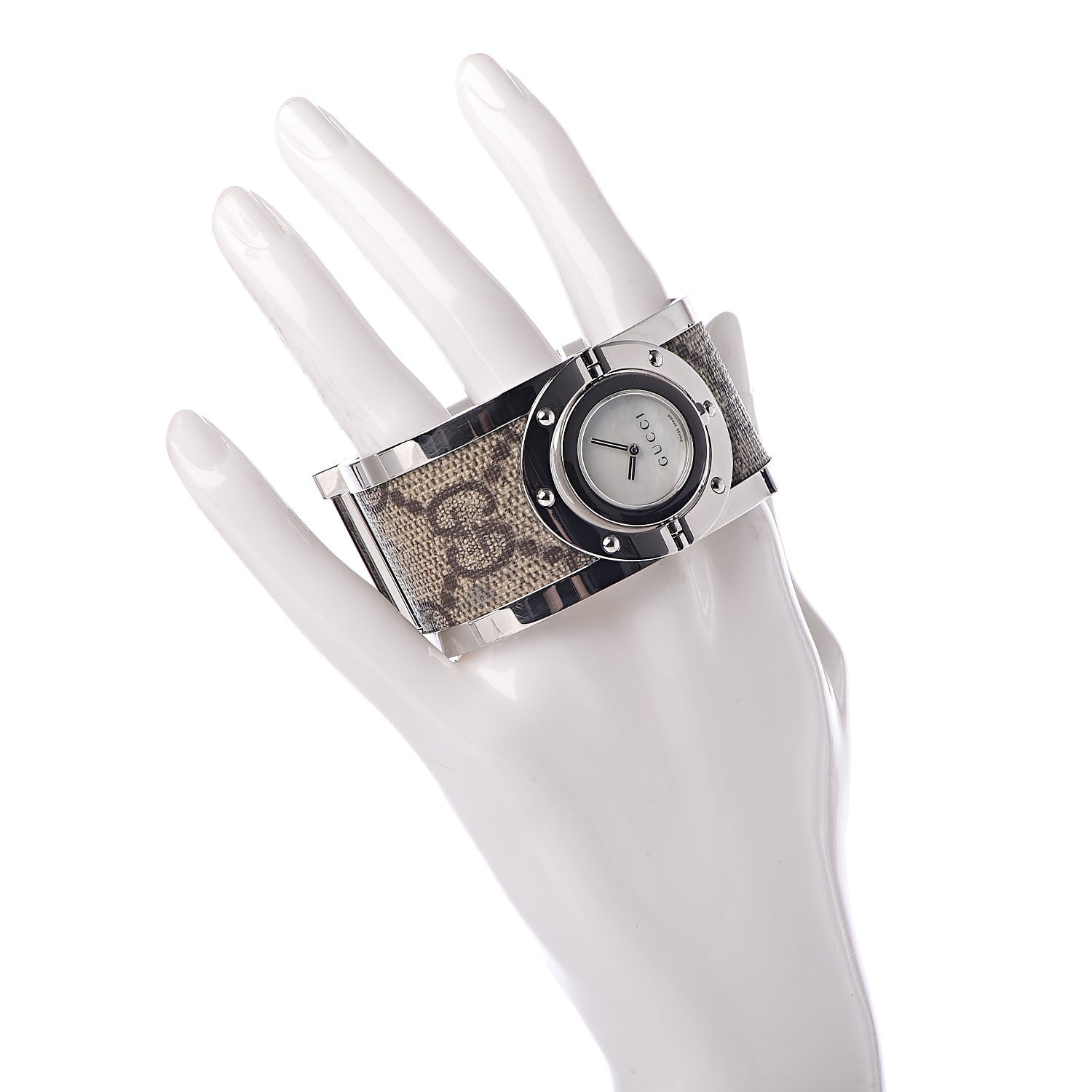 Gucci Stainless Steel Canvas Mother of Pearl 33mm Twirl Monogram Quartz Watch 2 of 11