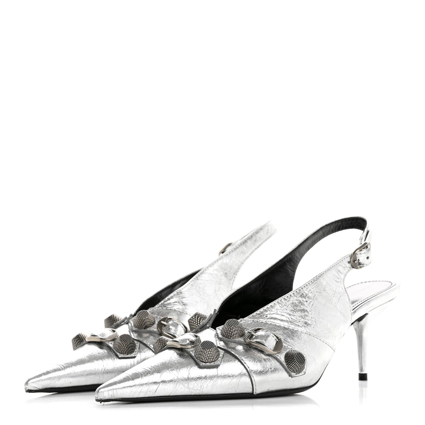 Agneau Metallic Arena Cagole 70mm Slingback Pumps 38 Silver