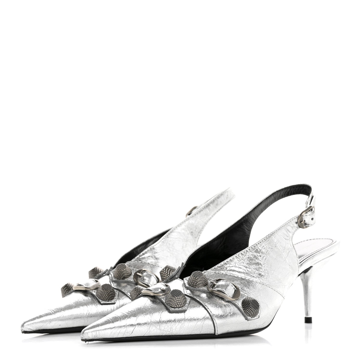 Balenciaga Agneau Metallic Arena Cagole 70mm Slingback Pumps 38 Silver 4 of 13