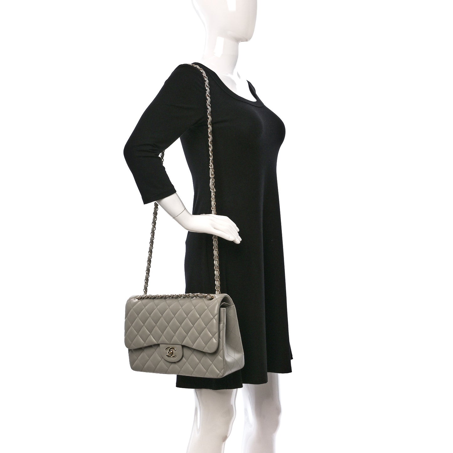 Lambskin Quilted Jumbo Double Flap Grey