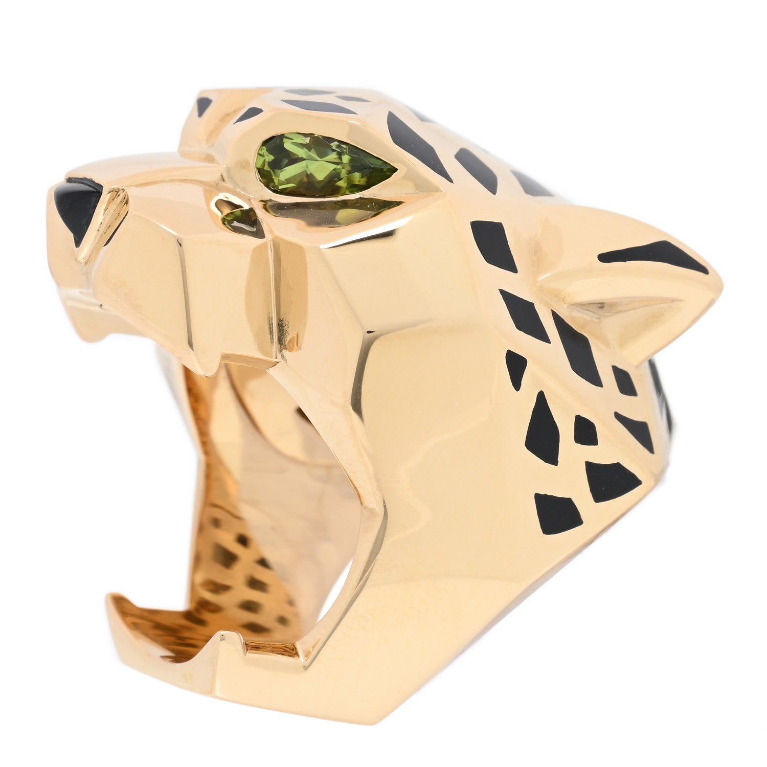 Cartier 18K Yellow Gold Peridot Black Onyx Black Lacquer Panthere De Cartier Ring 57 8 1 of 5