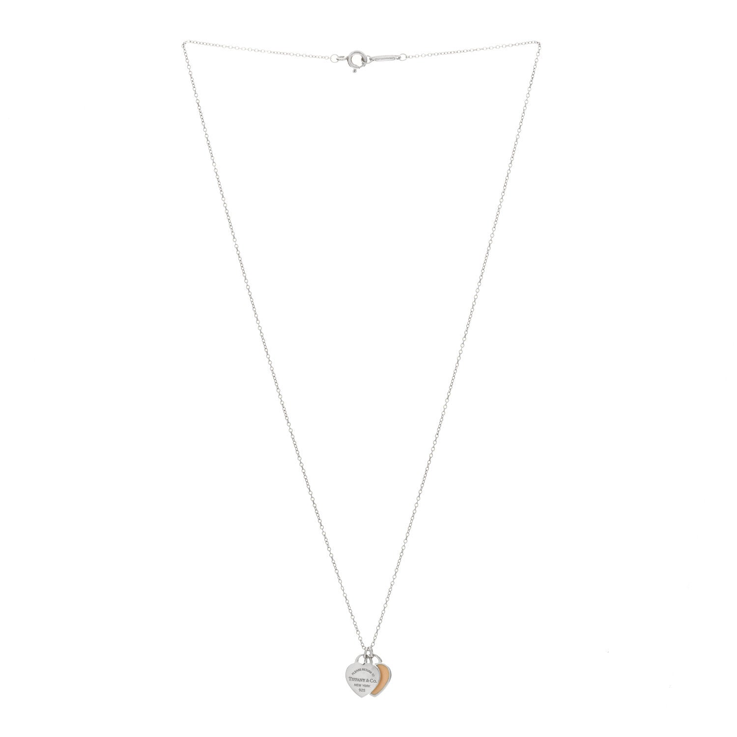 Tiffany Sterling Silver Enamel Return to Tiffany Double Heart Tag Pendant Necklace Pink 2 of 3