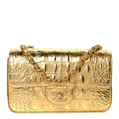Chanel Metallic Calfskin Crocodile Embossed Cocodile Rectangular Mini Flap Gold 1 of 12