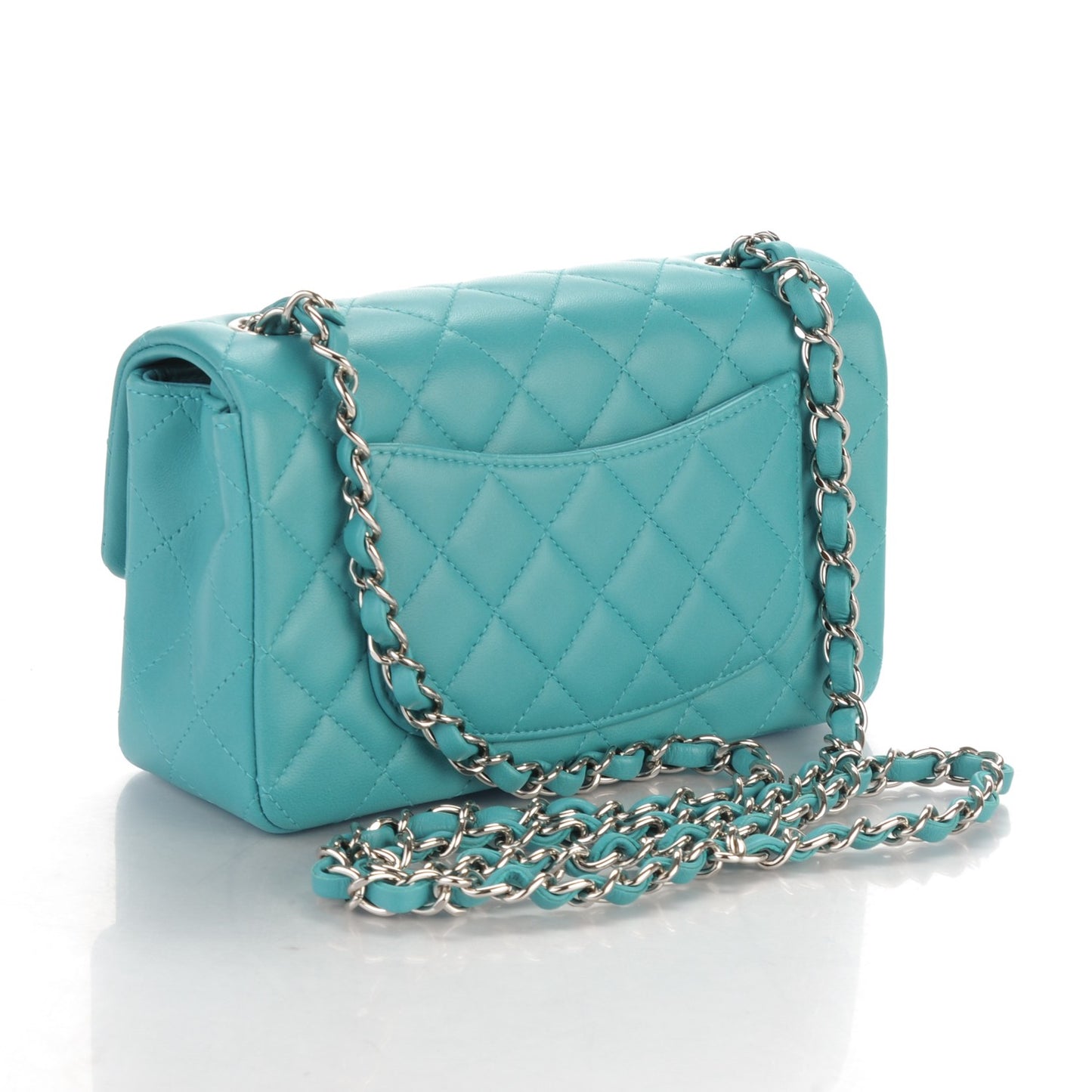 Lambskin Quilted Mini Rectangular Flap Turquoise
