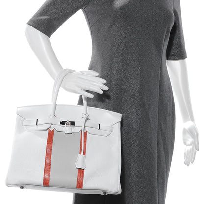 Hermes Taurillon Clemence Lizard Club Birkin 35 Blanc Gris Perle Sanguine 2 of 13
