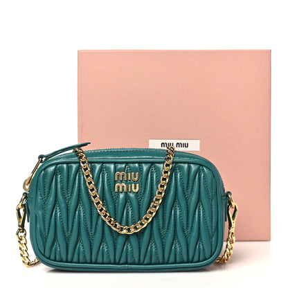 Miu Miu Nappa Matelasse Double Zip Chain Shoulder Bag Laguna 10 of 10