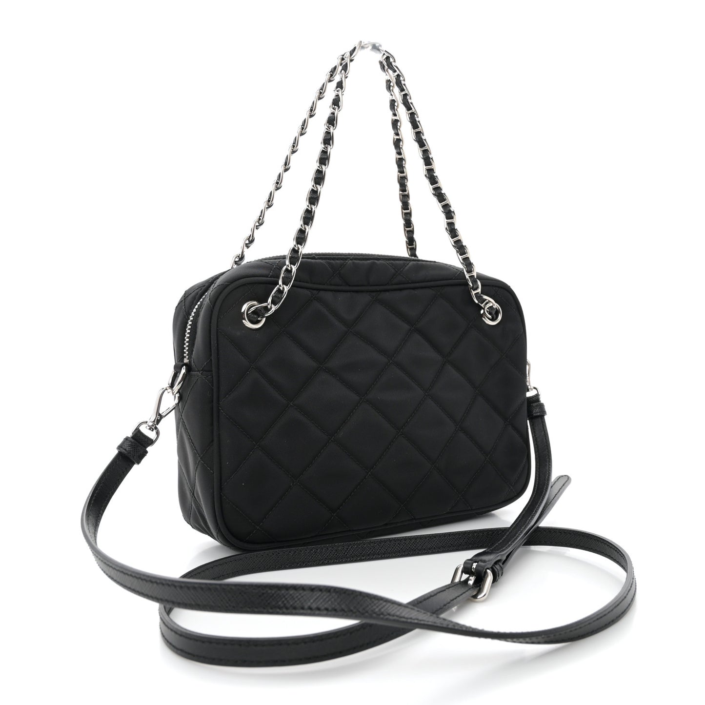 Nylon Tessuto Impuntu Quilted Bandoliera Crossbody Bag Black