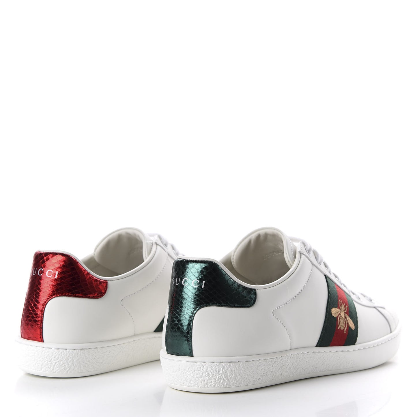 Calfskin Ayers Bee Embroidered Womens Ace Sneakers 37.5 White Green
