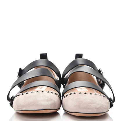 Valentino Garavani Suede Soul Rockstud Strappy Ballerina Flats 38.5 Poudre Black 2 of 11