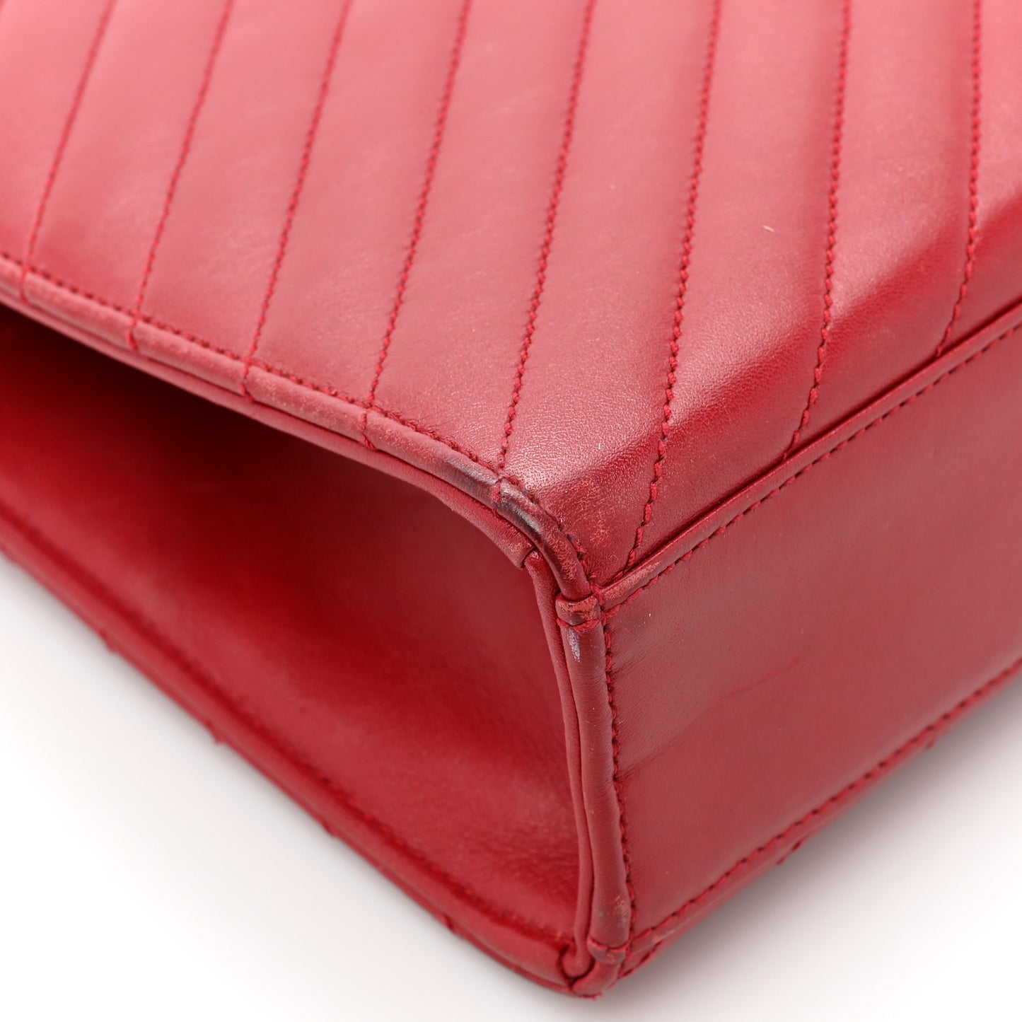 Smooth Calfskin Matelasse Chevron Large Monogram Satchel Lipstick Red