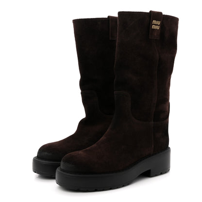Miu Miu Vintage Effect Suede Mid Calf Boots 40 Morro 3 of 10