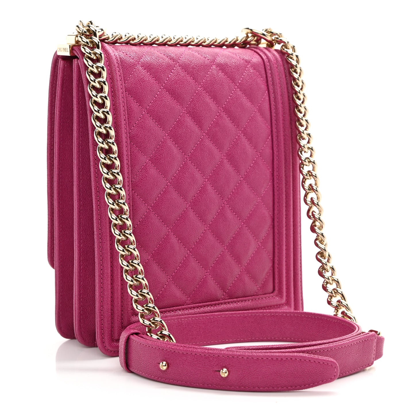 Caviar Quilted North South Boy Flap Fuchsia