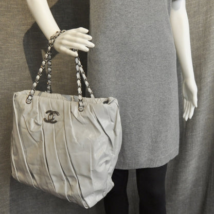 Chanel Leather Twisted Medium Tote Light Gray 3 of 10