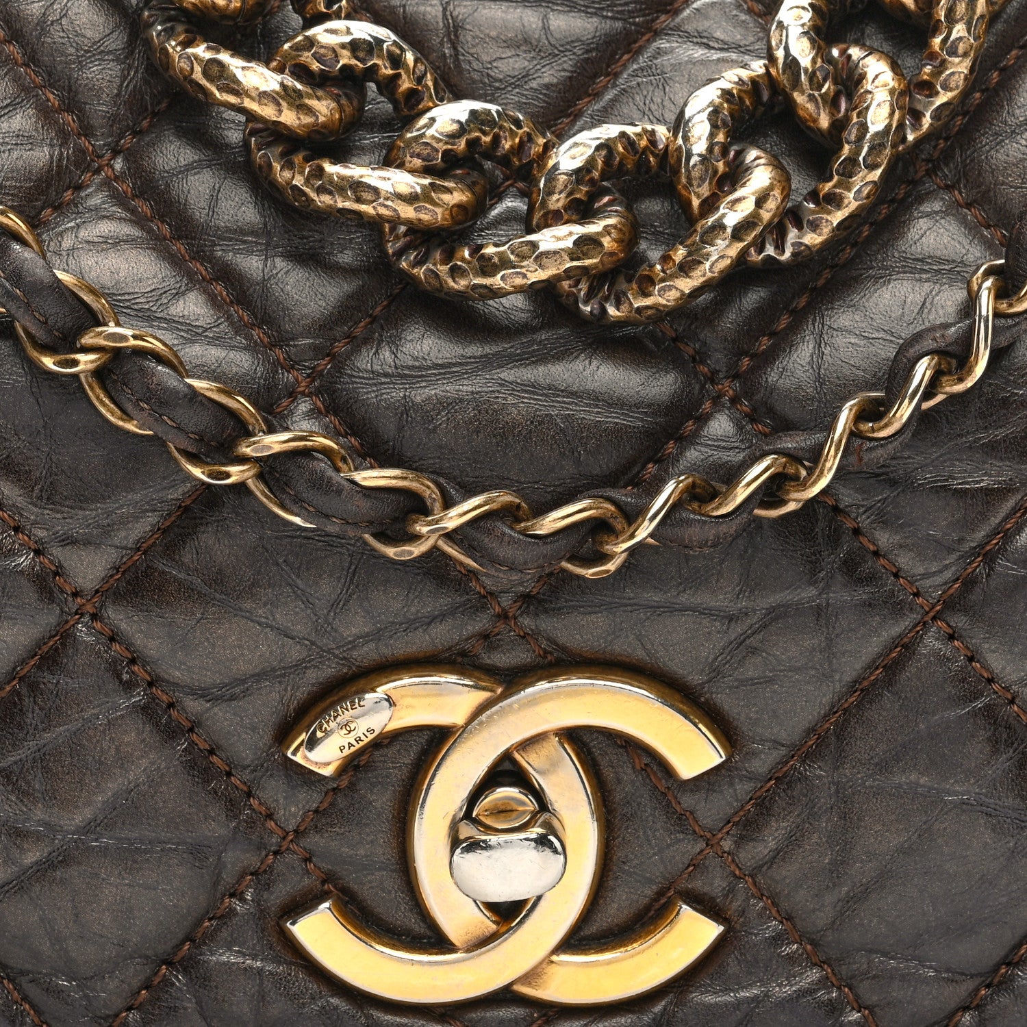 Chanel Metallic Aged Calfskin Quilted Medium Pondichery Flap Bronze 7 of 9