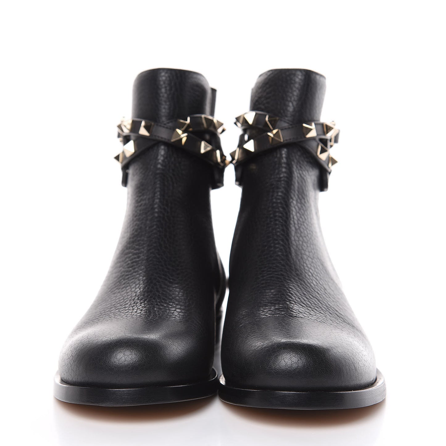 Grained Calfskin Rockstud Beatle Chelsea Ankle Boots 36.5 Black