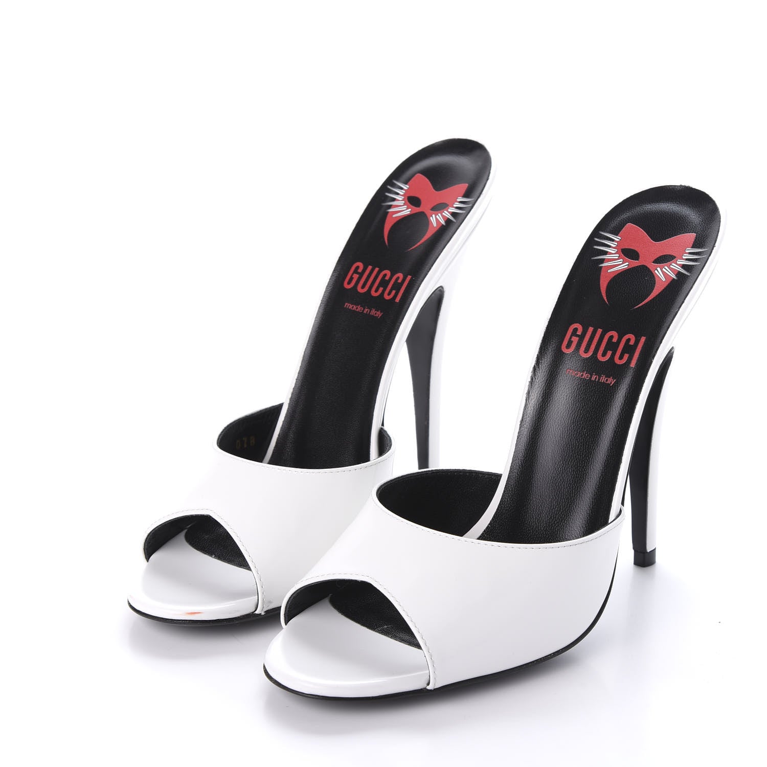 Gucci Polished Calfskin Scarlet High Heel Slide Sandals 39 Great White 3 of 11