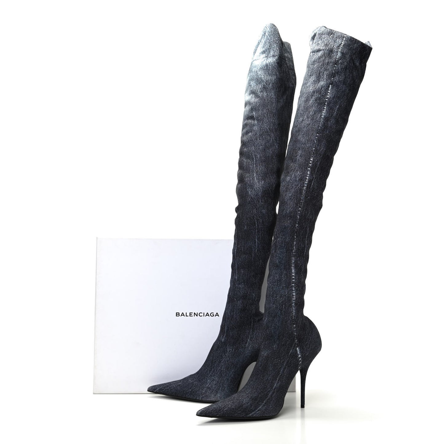 Denim Pointed Toe Knife Thigh High Boots 39 Blue