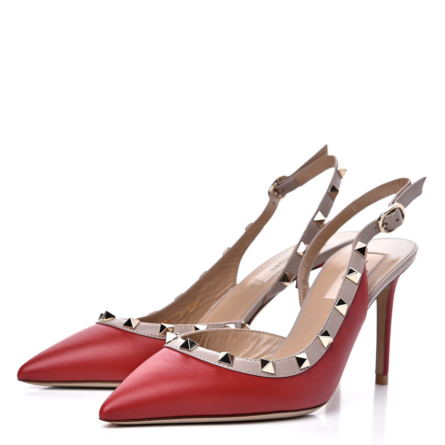 Nappa Rockstud Half D'Orsay Slingback 85mm Pumps 37.5 Rosso Valentino Poudre