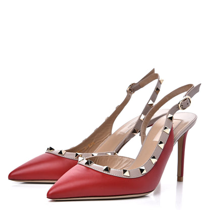 Valentino Garavani Nappa Rockstud Half D'Orsay Slingback 85mm Pumps 37.5 Rosso Valentino Poudre 3 of 9