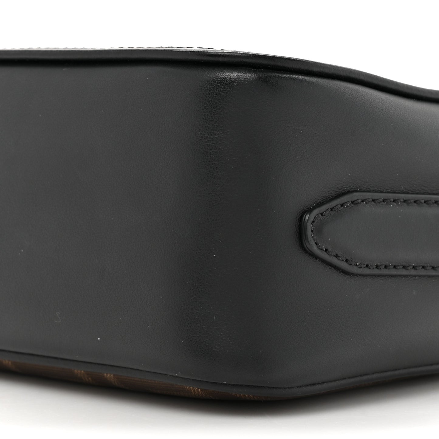 Glazed Fabric Vitello Century F is Fendi FF 1974 Stamp Patch Camera Case Mogano Panna Black
