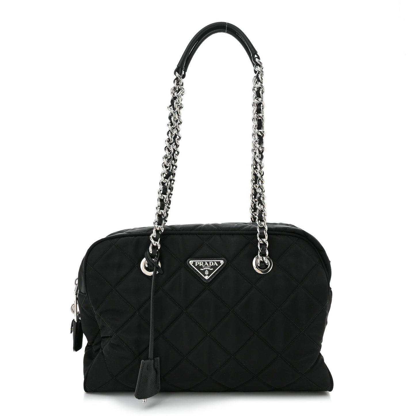 Nylon Tessuto Impuntu Quilted Shoulder Bag Black