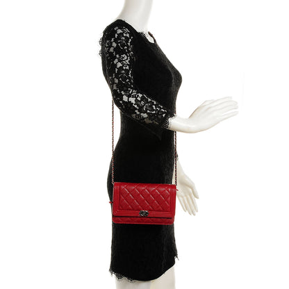 Chanel Caviar Quilted Boy Wallet On Chain WOC Red 2 of 9