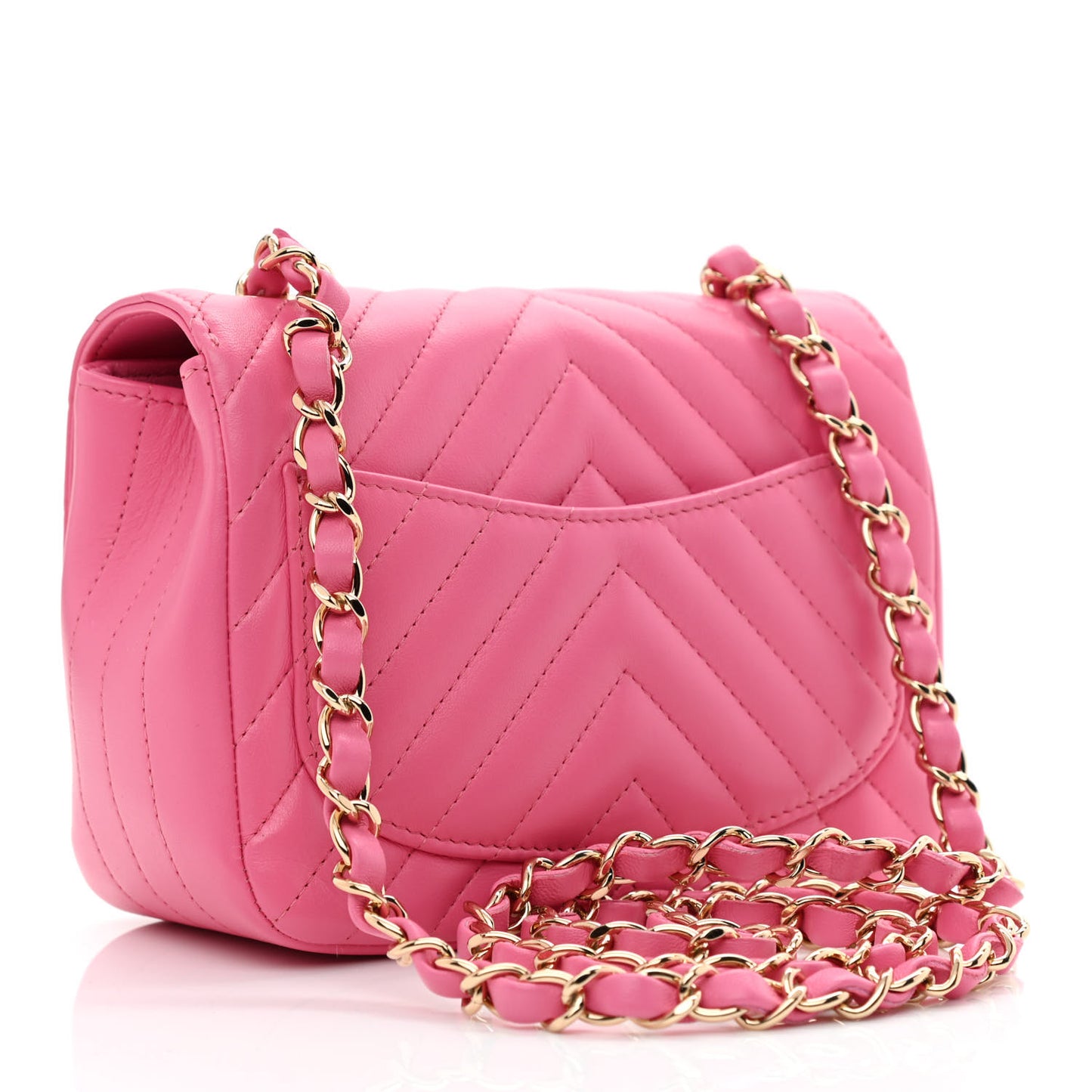Lambskin Chevron Quilted Mini Square Flap Pink
