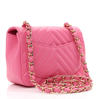 Chanel Lambskin Chevron Quilted Mini Square Flap Pink 3 of 11