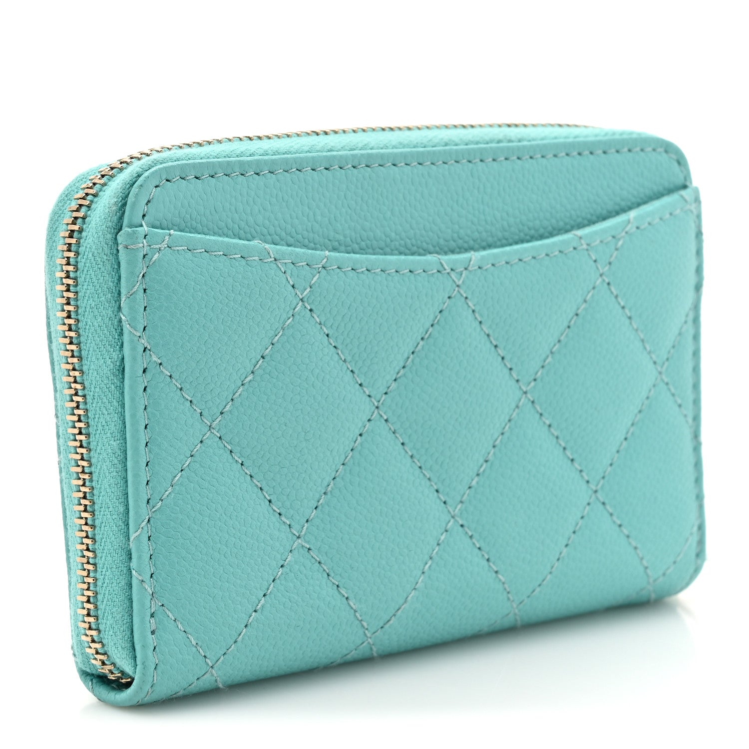 Chanel Caviar Quilted Zip Coin Purse Turquoise 3 of 12
