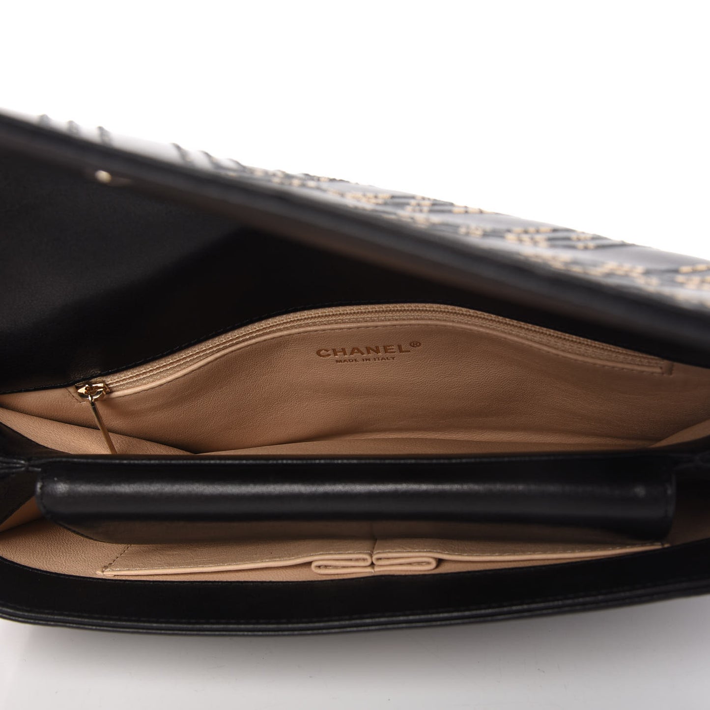 Lambskin Chain Chevron CC Clutch Black