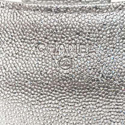 Chanel Glittered Metallic Caviar Quilted Flap Card Holder Wallet Silver 6 of 9