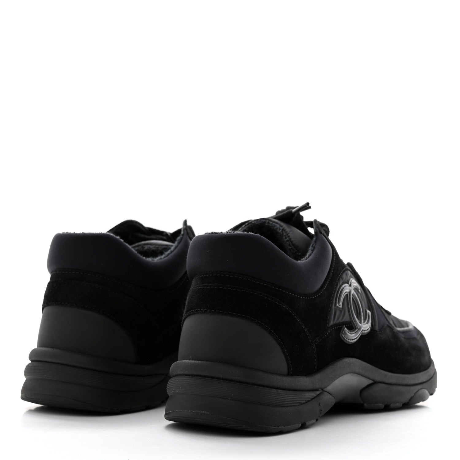 Chanel Fabric Calfskin Suede CC Sneakers 38 Black 4 of 8