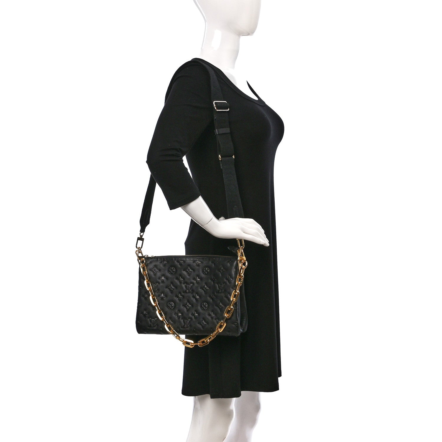 Louis Vuitton Lambskin Embossed Monogram Coussin PM Black 2 of 15