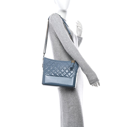 Chanel Patent Goatskin Quilted Medium Gabrielle Hobo Blue 2 of 10