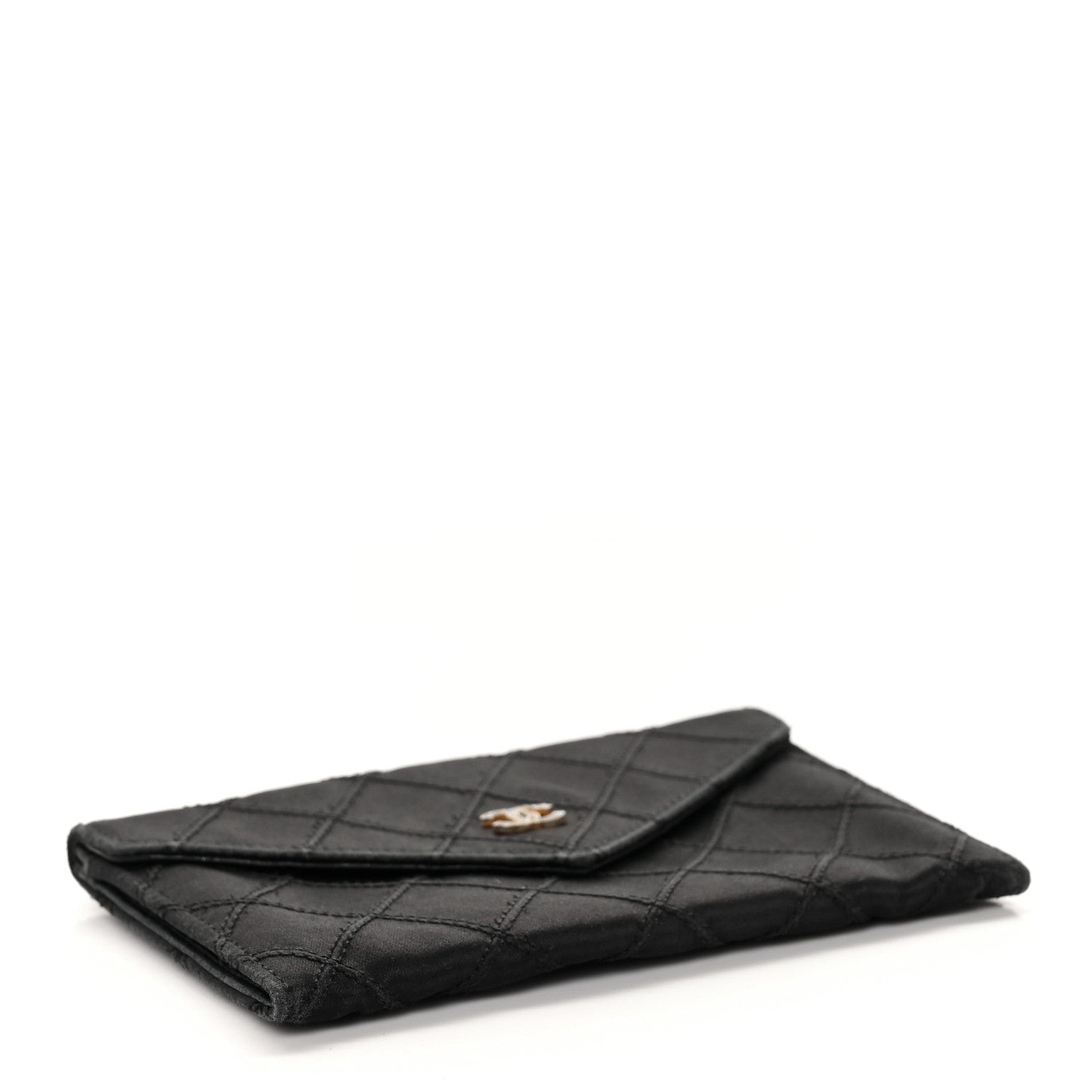 Chanel Satin Stitched Flap Card Case Black 4 of 10