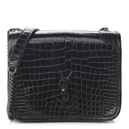 Saint Laurent Crocodile Embossed Lambskin Matelasse Monogram Niki Chain Wallet Black 1 of 14