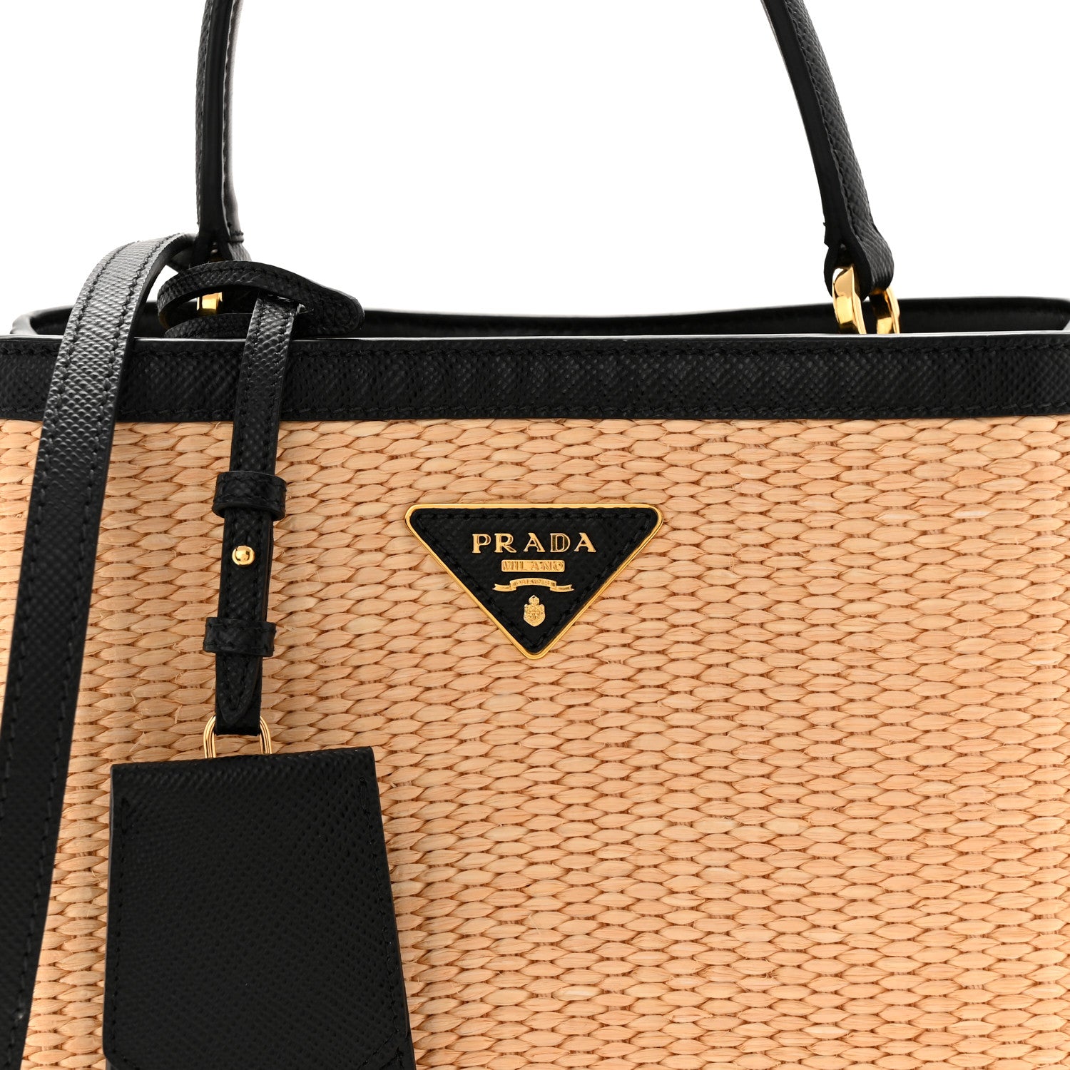Prada Paglia Saffiano Medium Panier Bucket Bag Naturale Black 7 of 9