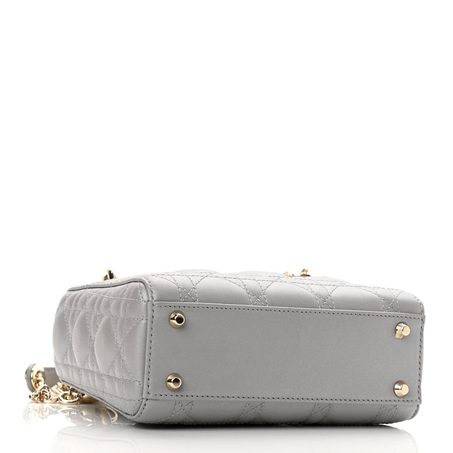 Metallic Lambskin Cannage Mini Lady Dior Grey