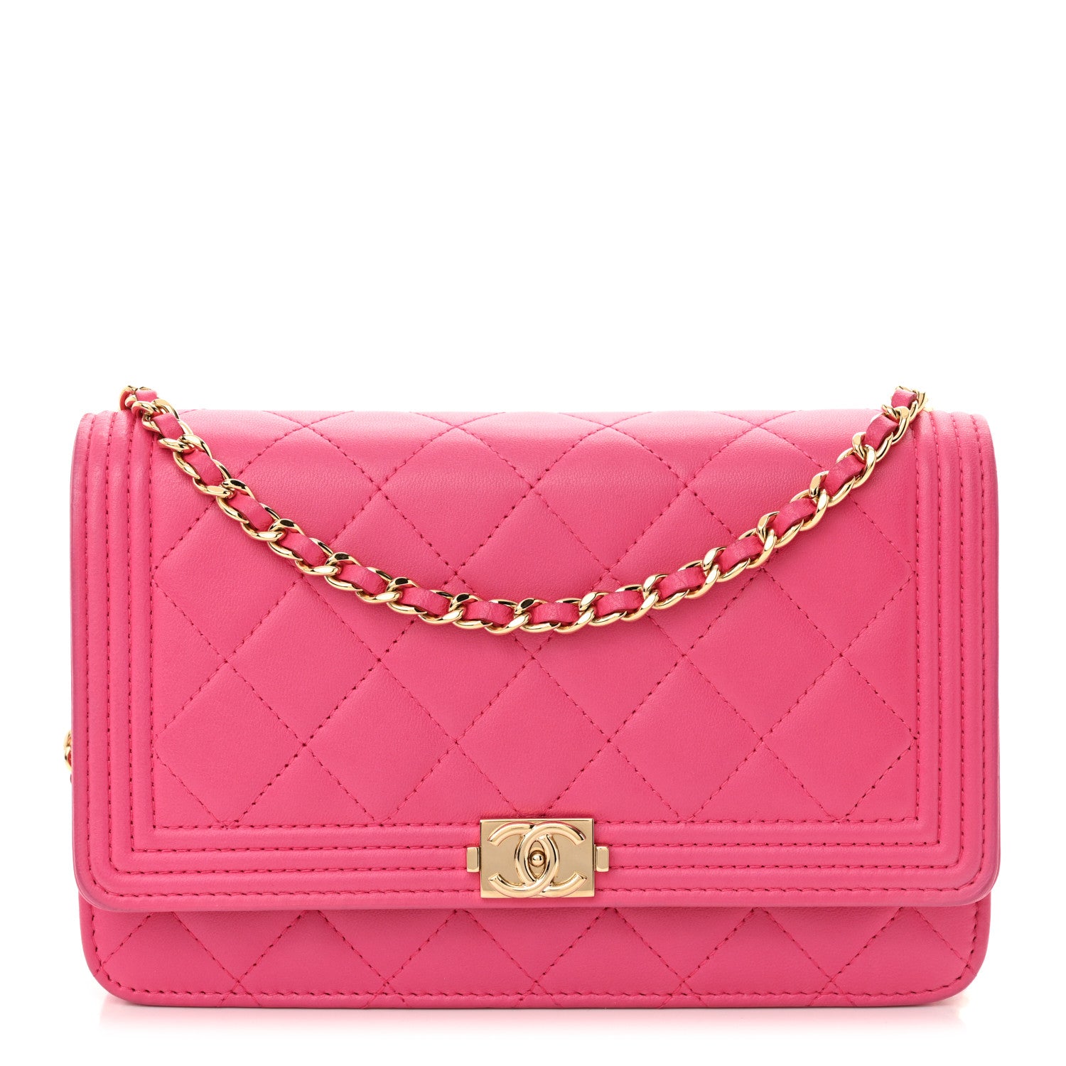 Chanel Lambskin Quilted Boy Wallet On Chain WOC Dark Pink 1 of 12