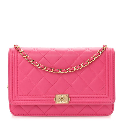 Chanel Lambskin Quilted Boy Wallet On Chain WOC Dark Pink 1 of 12
