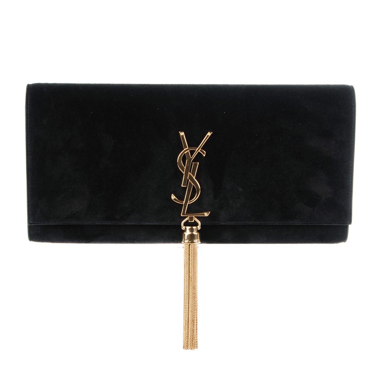 Suede Cassandre Tassel Clutch Black