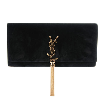 Saint Laurent Suede Cassandre Tassel Clutch Black 1 of 8