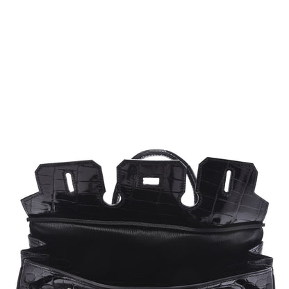 Hermes Shiny Niloticus Crocodile Birkin 25 Black 17 of 37