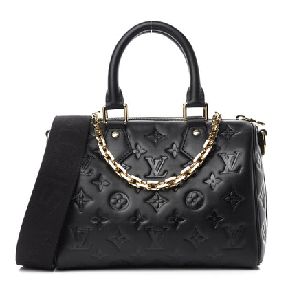Louis Vuitton Lambskin Embossed Monogram Speedy 22 Bandouliere Black 1 of 10