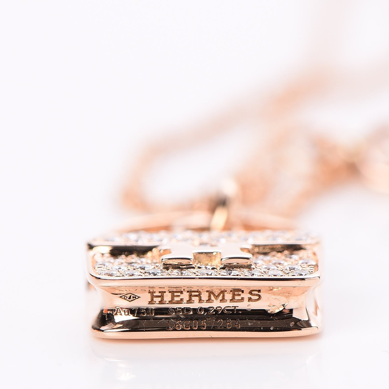Hermes 18K Rose Gold Diamond Constance Amulette Pendant Necklace 6 of 7