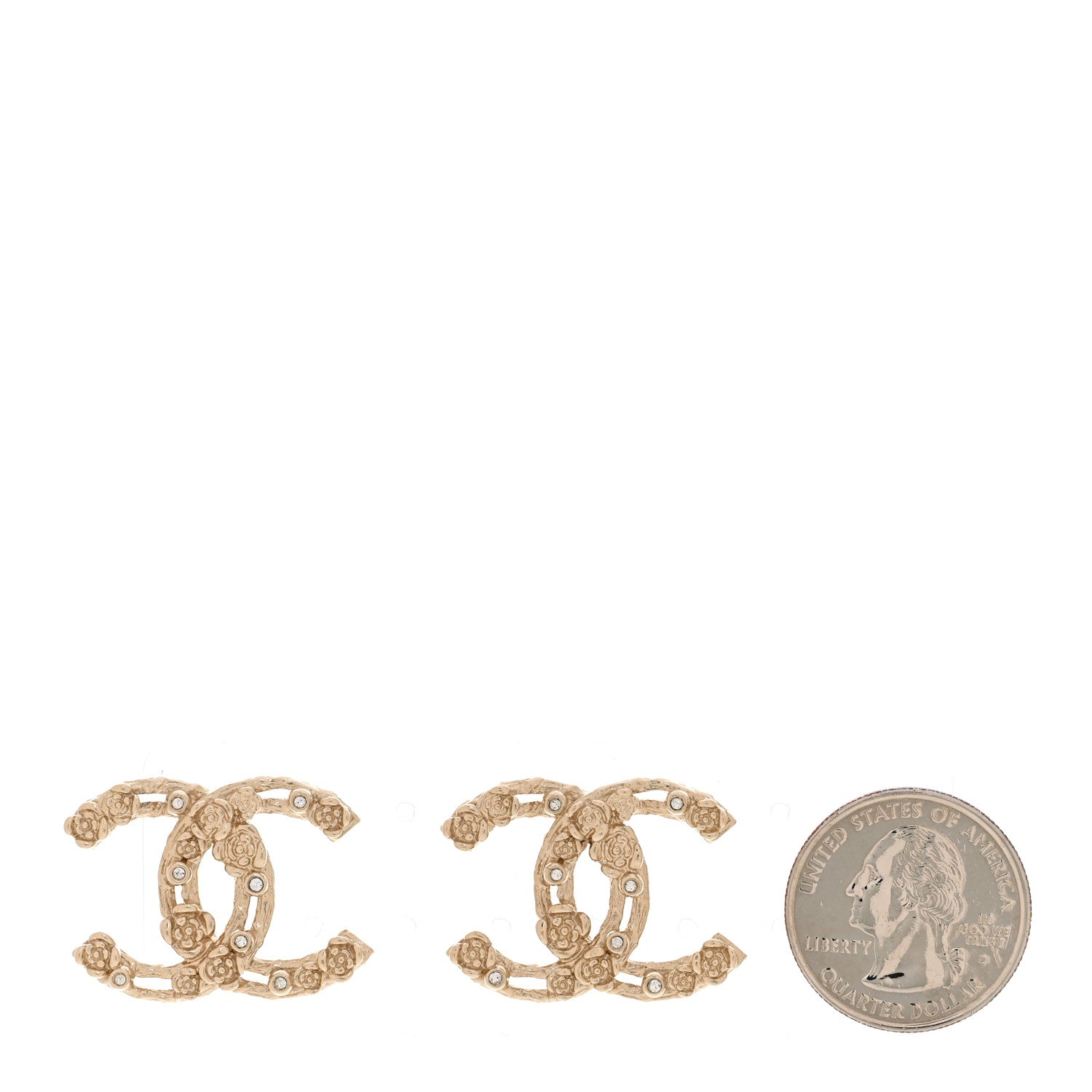 Chanel Crystal CC Camellia Earrings Gold 2 of 5