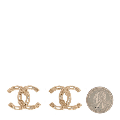 Chanel Crystal CC Camellia Earrings Gold 2 of 5