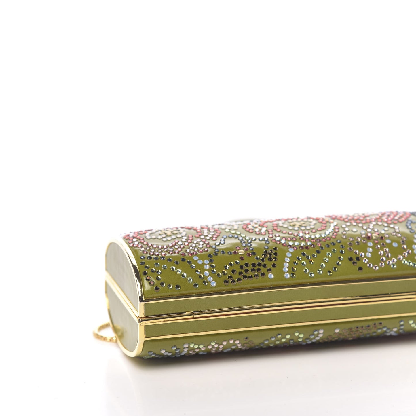 Patent Crystal Clutch Green Gold