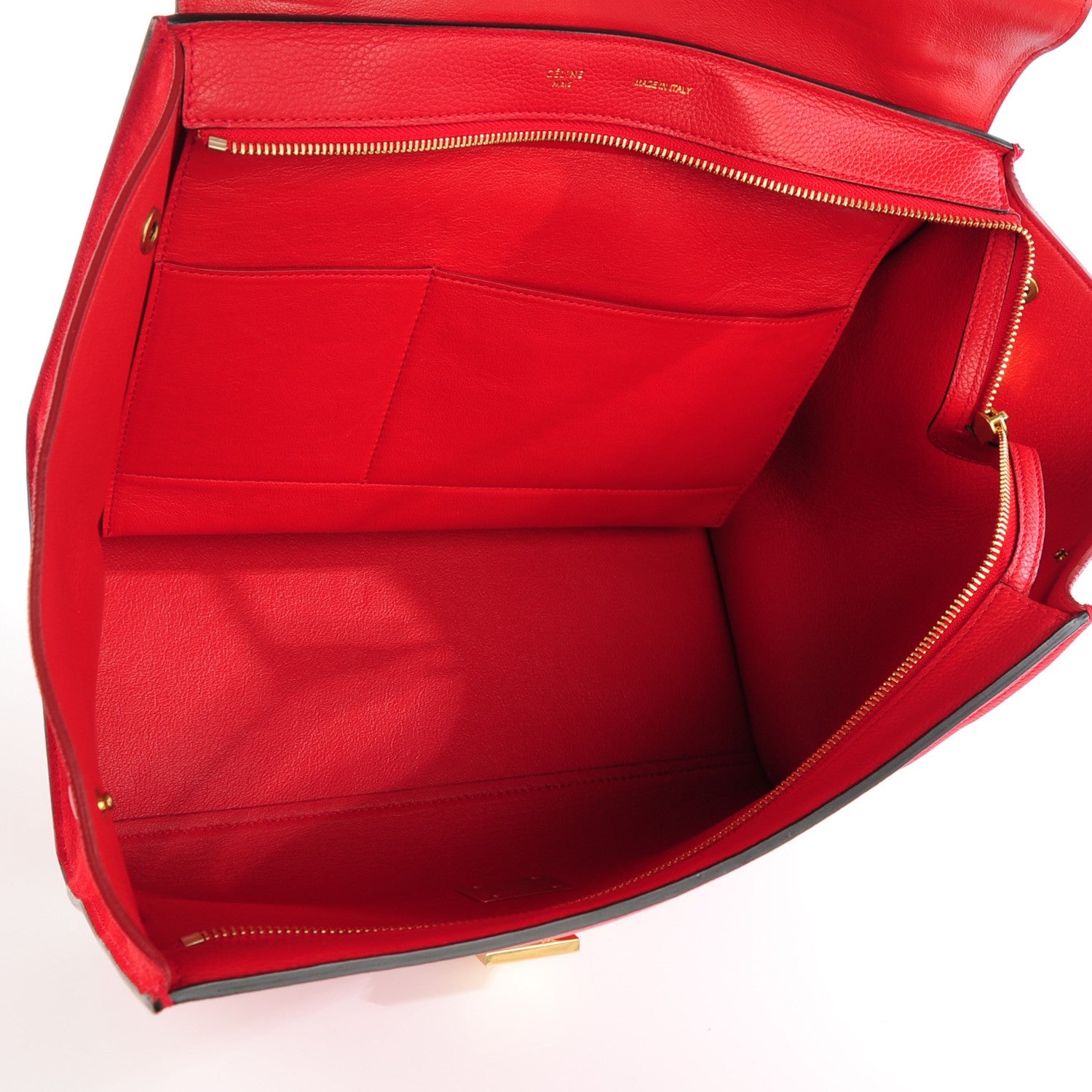 Celine Drummed Calfskin Suede Medium Trapeze Coquelicot 5 of 8